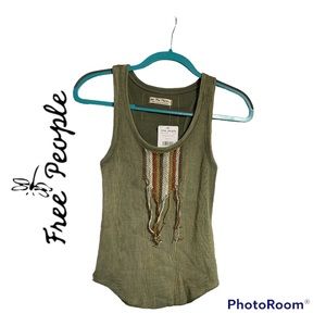 Free People NWT Olive Embroidered Tank Small